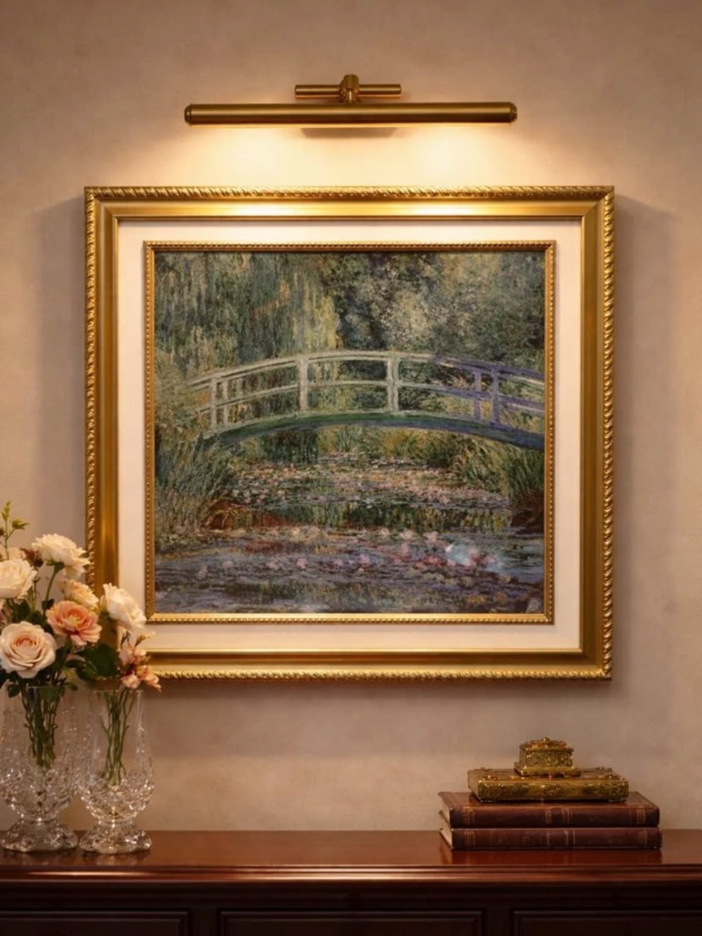 19x19 “The Japanese Bridge” By Claude Monet frameprint w/glass